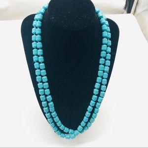 Teal Howlite Cylinder Bead Necklace